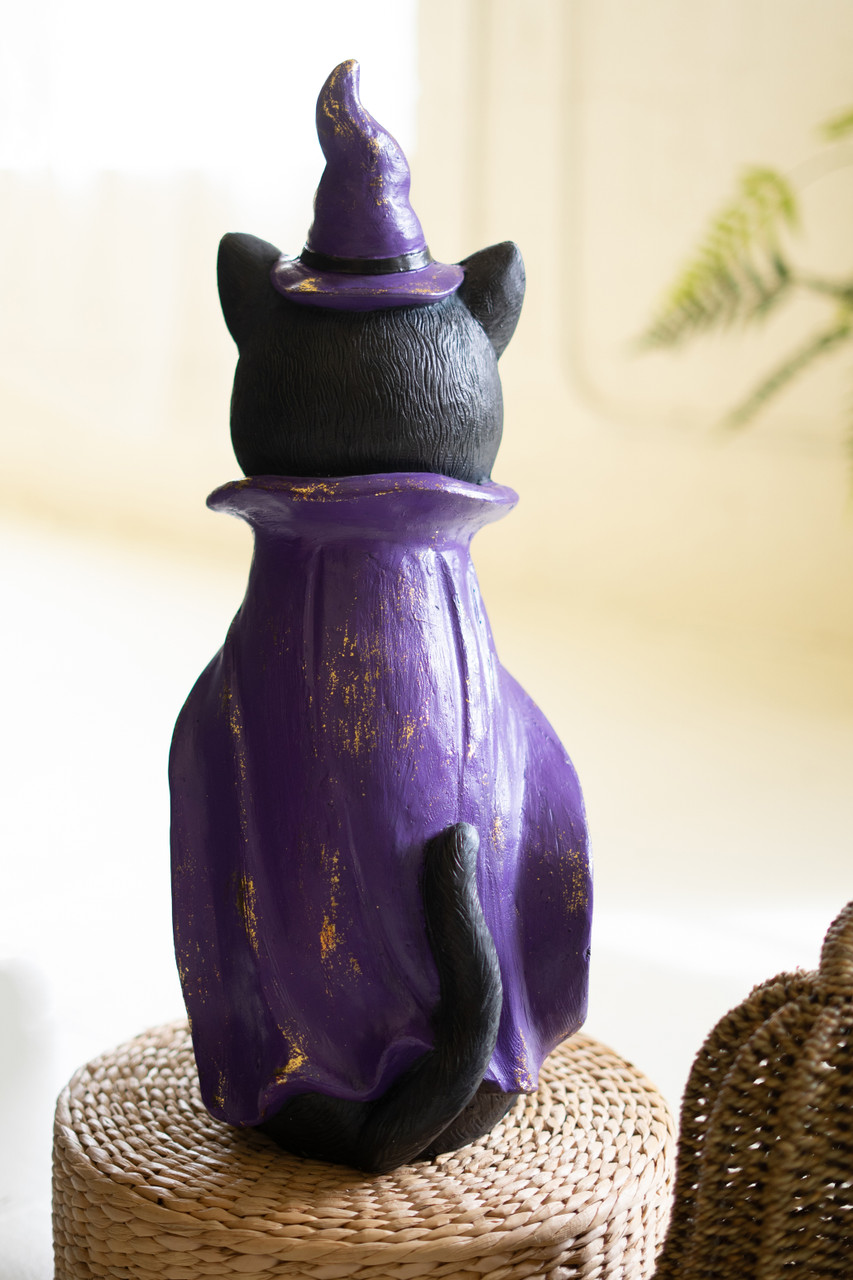 KALALOU CHE1611 PAINTED RESIN BLACK CAT WITH PURPLE HAT
