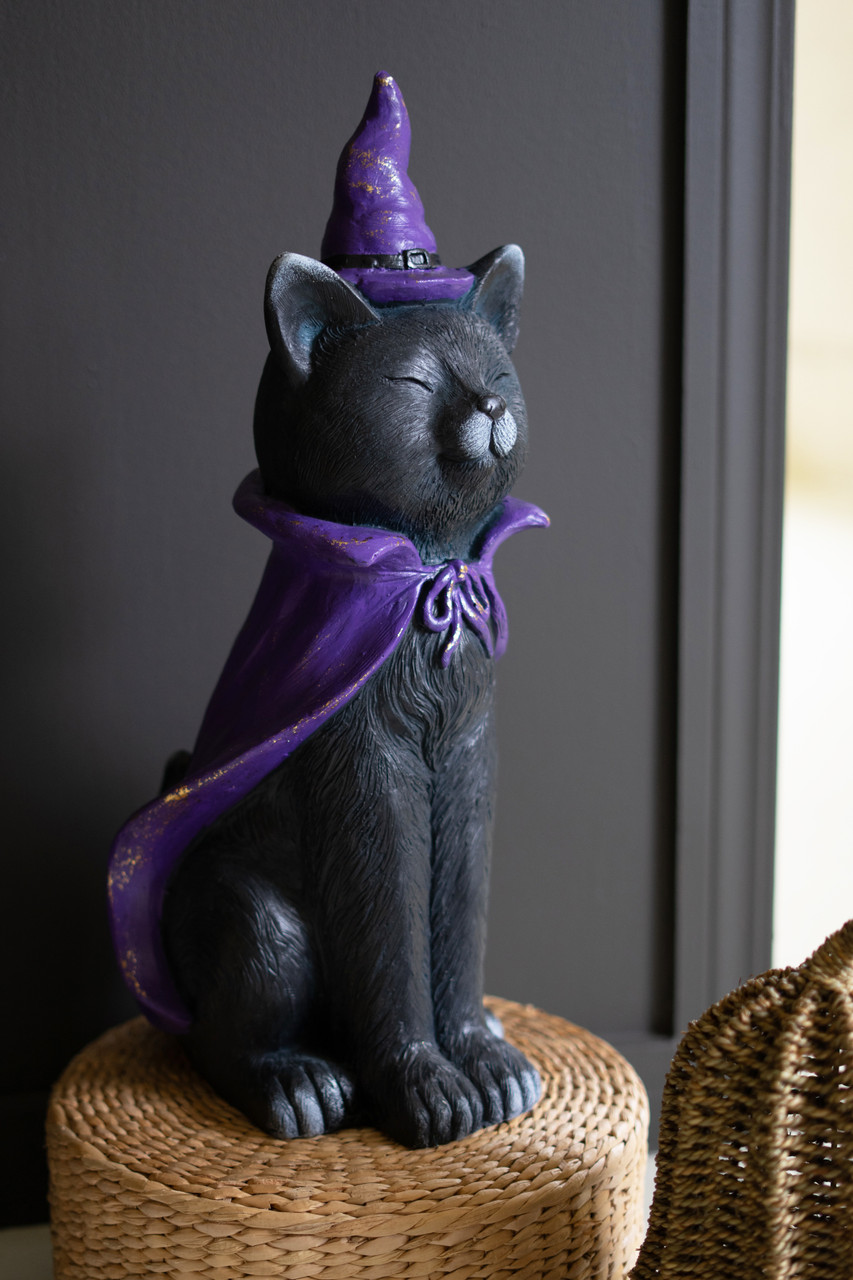 KALALOU CHE1611 PAINTED RESIN BLACK CAT WITH PURPLE HAT