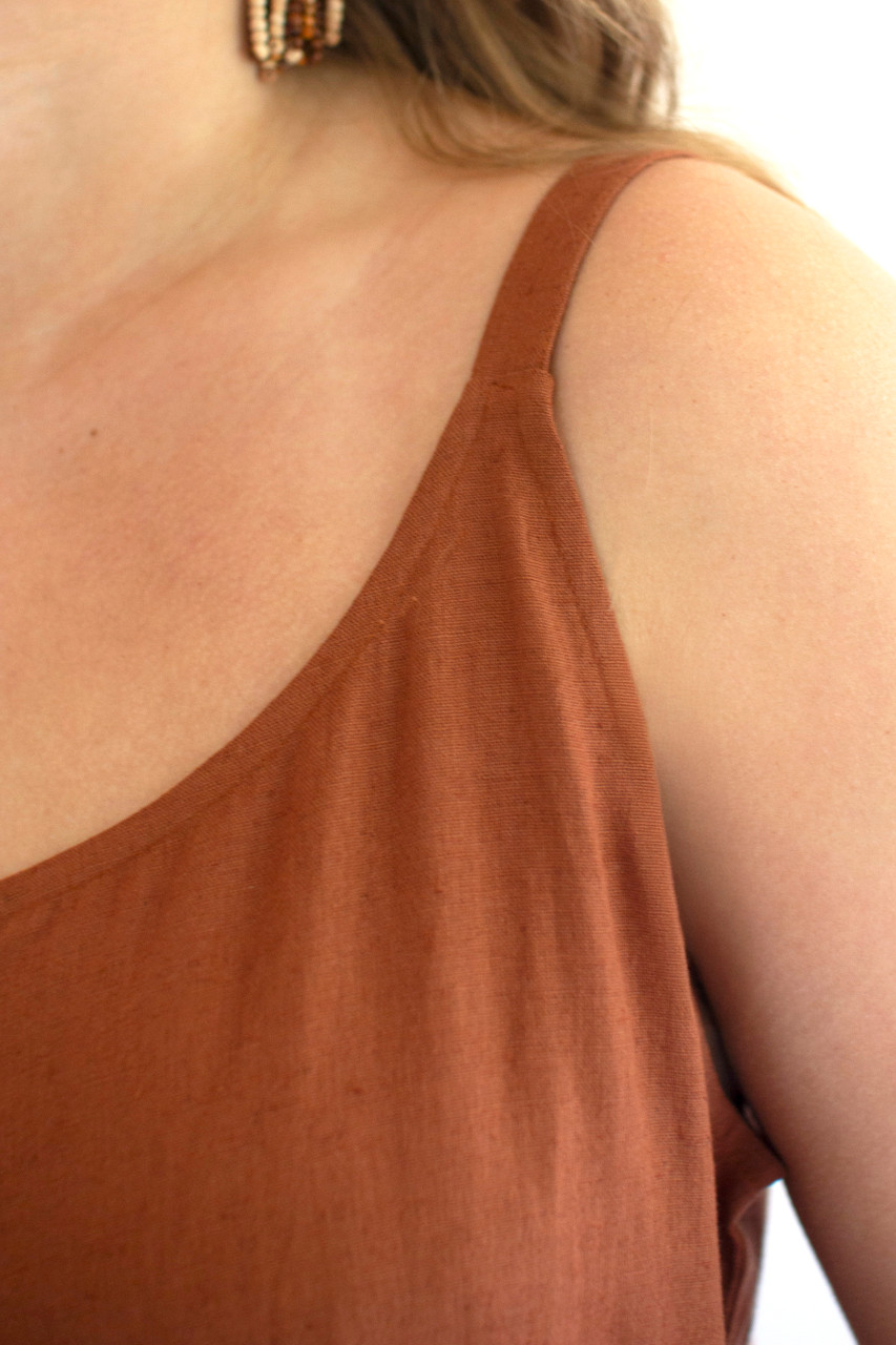 KALALOU NELL1029 AJUSTABLE STRAP FLOWY JUMPER WITH BUTTON DETAIL - CINNAMON