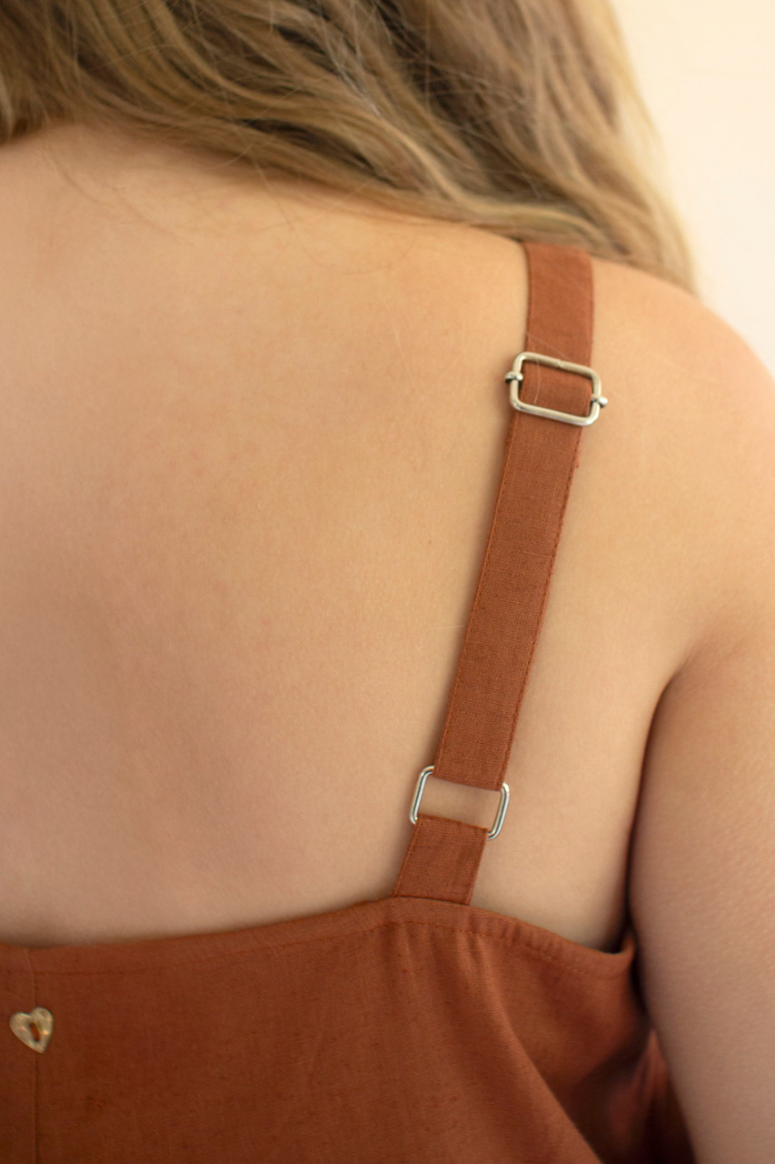 KALALOU NELL1029 AJUSTABLE STRAP FLOWY JUMPER WITH BUTTON DETAIL - CINNAMON