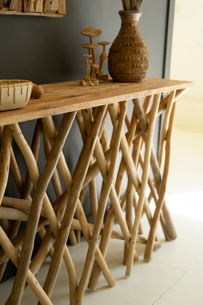 KALALOU DGH1002 REPURPOSED TEAK WOOD BRANCHES CONSOLE TABLE