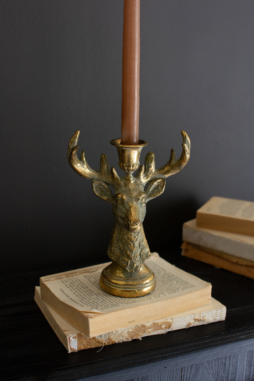 KALALOU CMNQ1281 RESIN TAPER CANDLE HOLDER - DEER