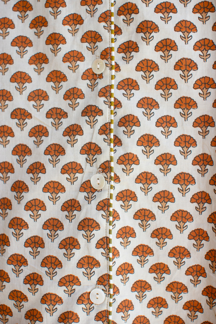 KALALOU NKRT1005 SHORT-SLEEVE PRINTED BUTTONDOWN DRESS WITH TRIM - BROWN - OSFM