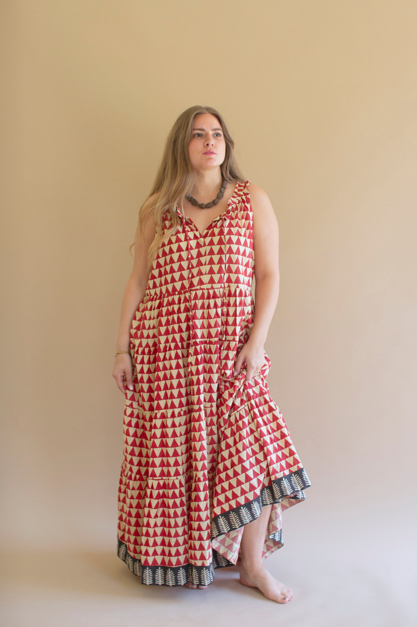 KALALOU NKRT1007 PRINTED SLEEVLESS MAXI DRESS WITH TIE FRONT - OSFM