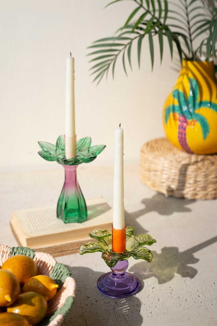 Kalalou Glass Flower Taper Candle Holder - Thumbnail 5