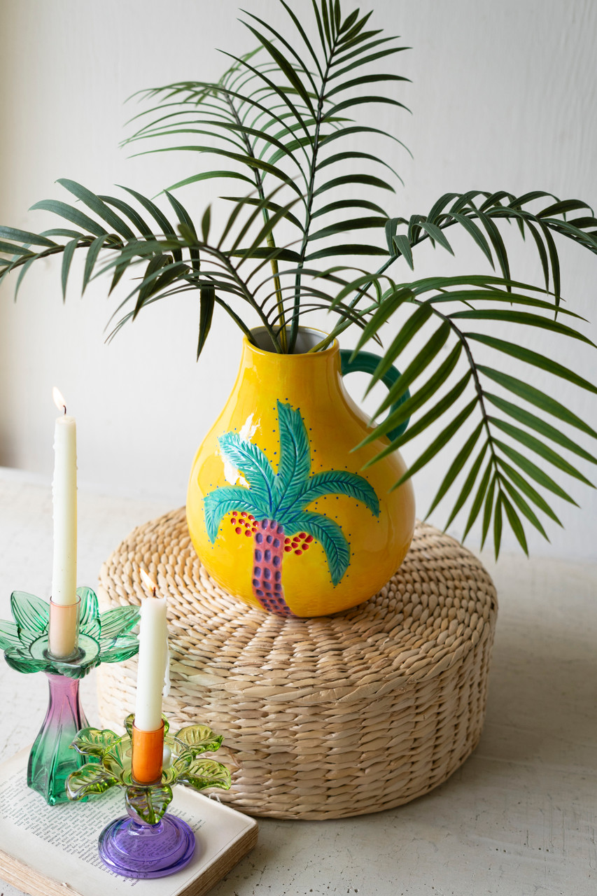 KALALOU CNA2089 SET OF TWO COLORED GLASS FLOWER TAPER CANDLE HOLDERS