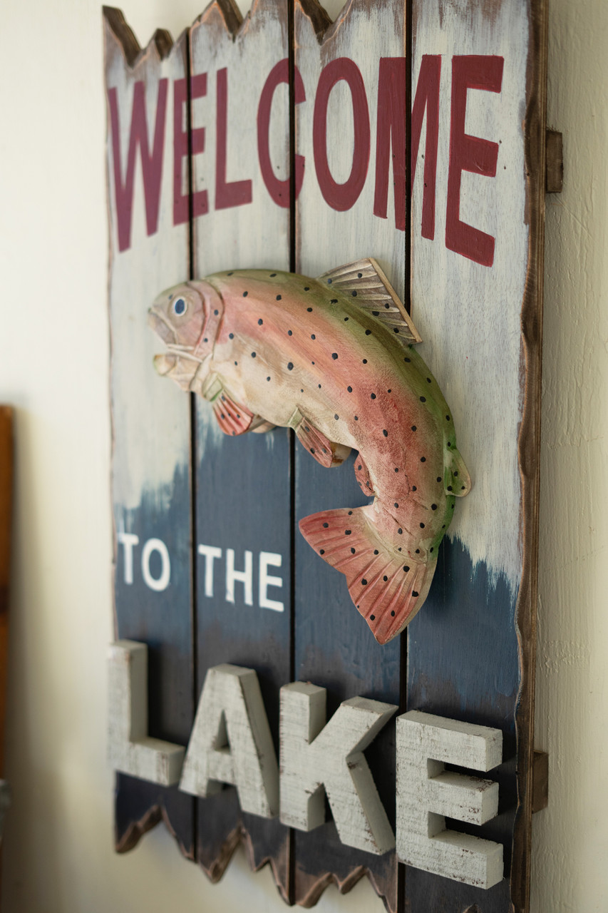 KALALOU CJFB1029 WELCOME TO THE LAKE SIGN WITH TROUT