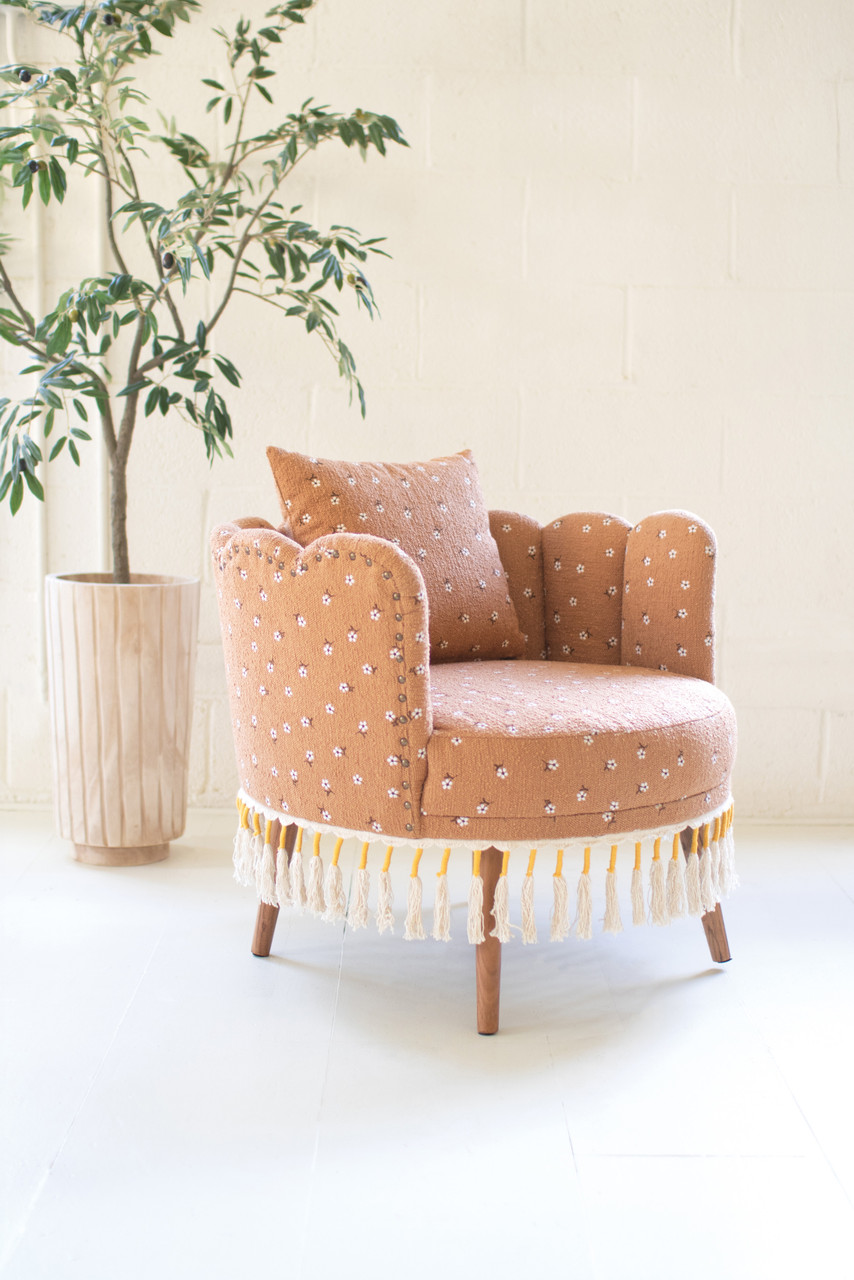 KALALOU NPD1007 UPHOLSTERED CIRCLE CHAIR WITH TASSELS