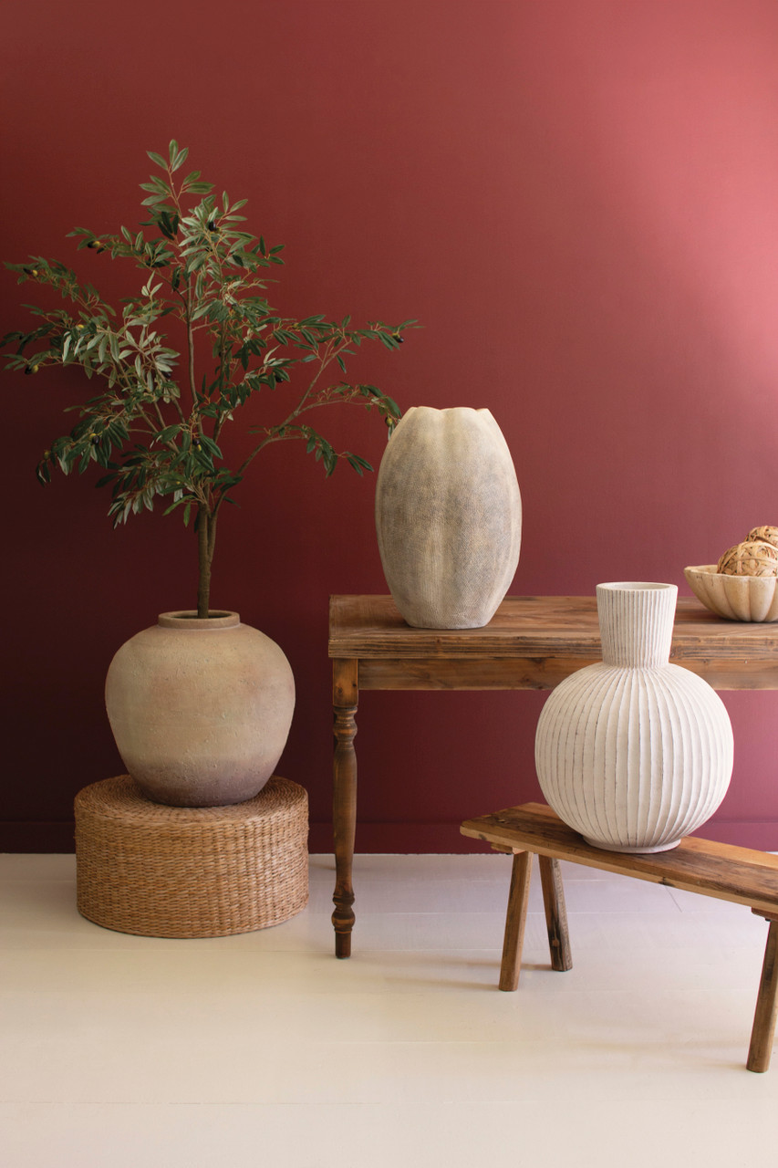 KALALOU CHR1065 TALL STONE COMPOSITE FLUTED BULB VASE