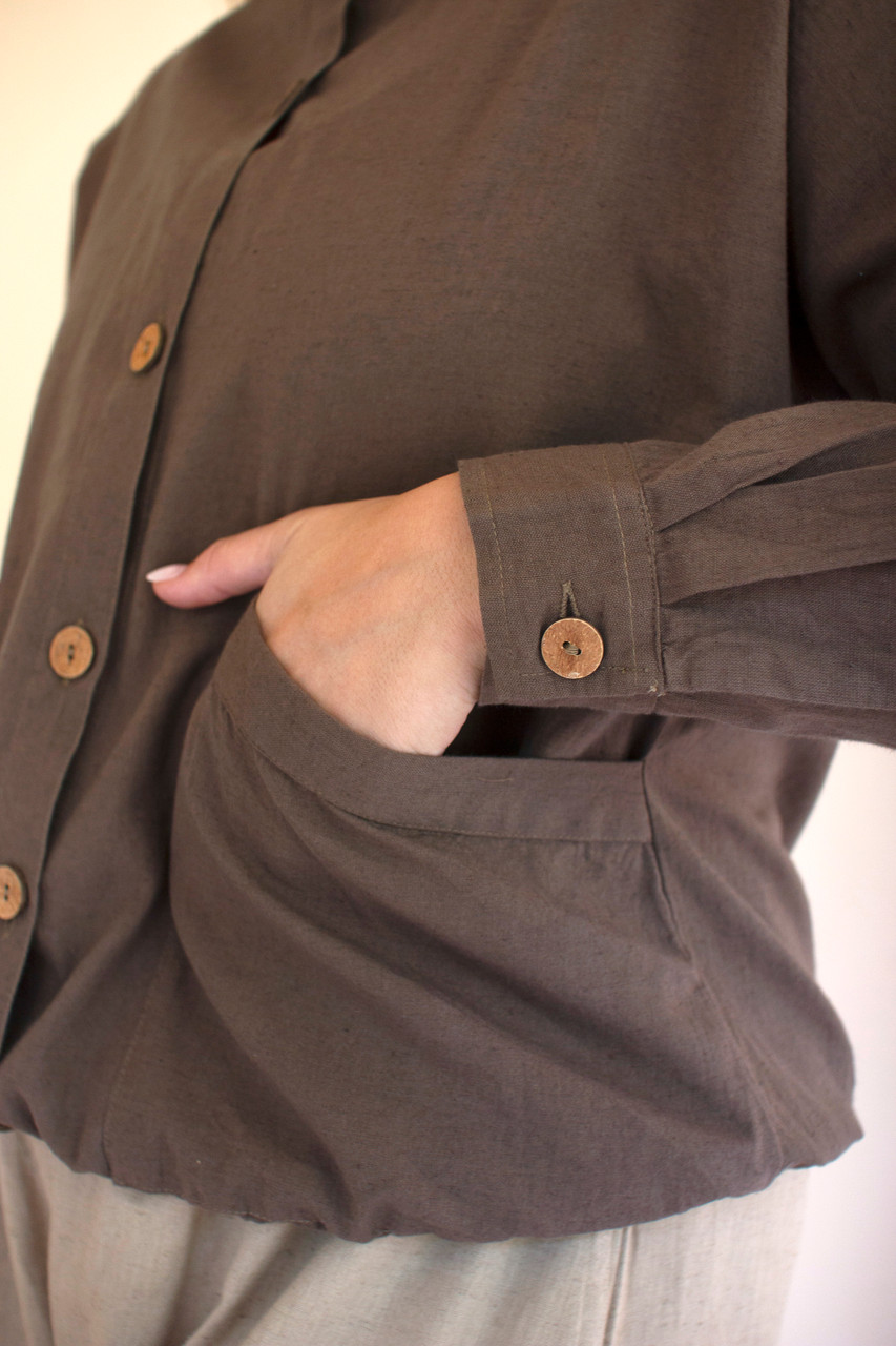 KALALOU NELL1035 LIGHT BUTTONDOWN BOMBER JACKET WITH FRONT POCKETS - OREGANO