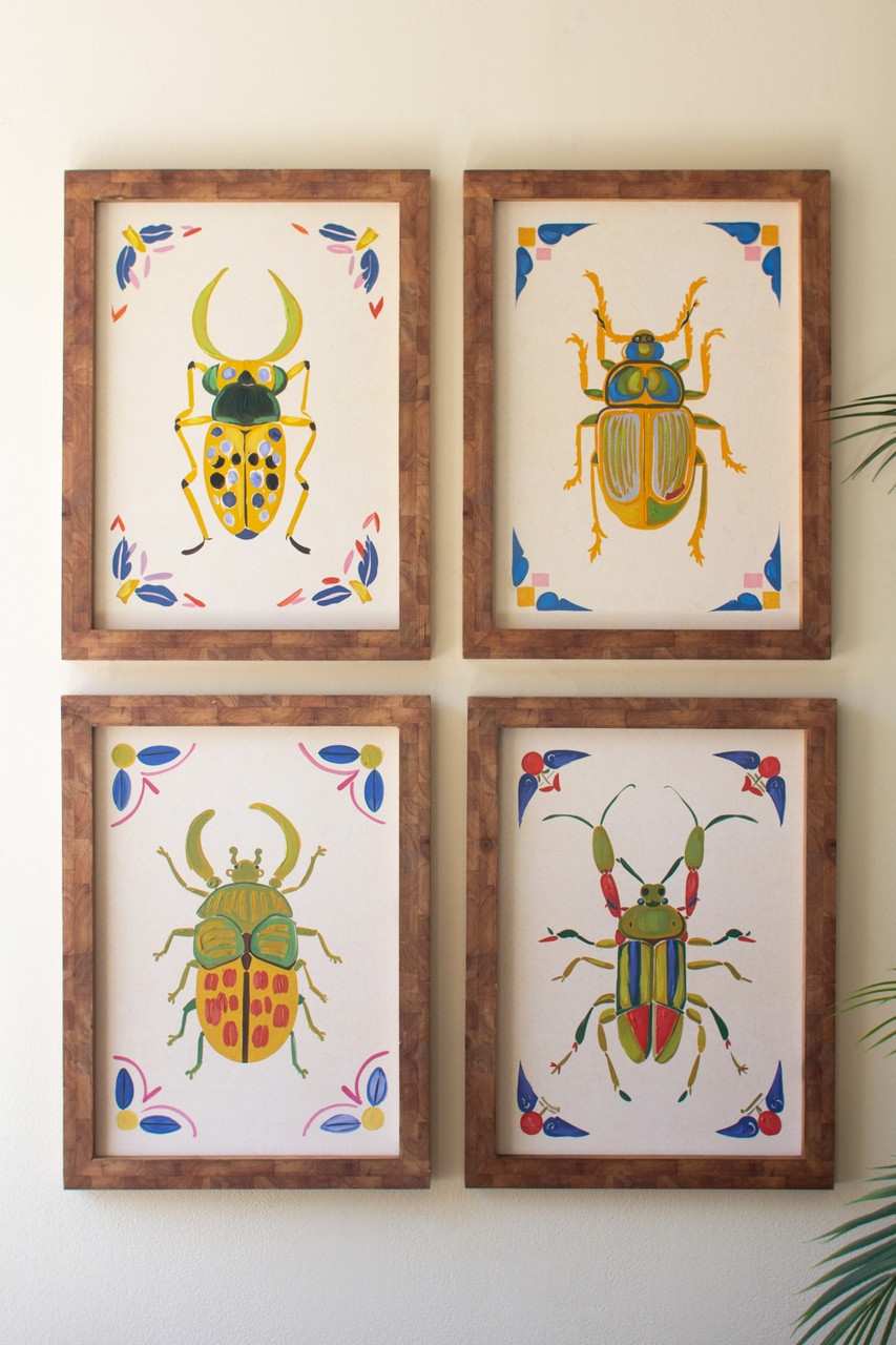 KALALOU CAW1009 SET OF FOUR FRAMED BEETLES PAINTINGS