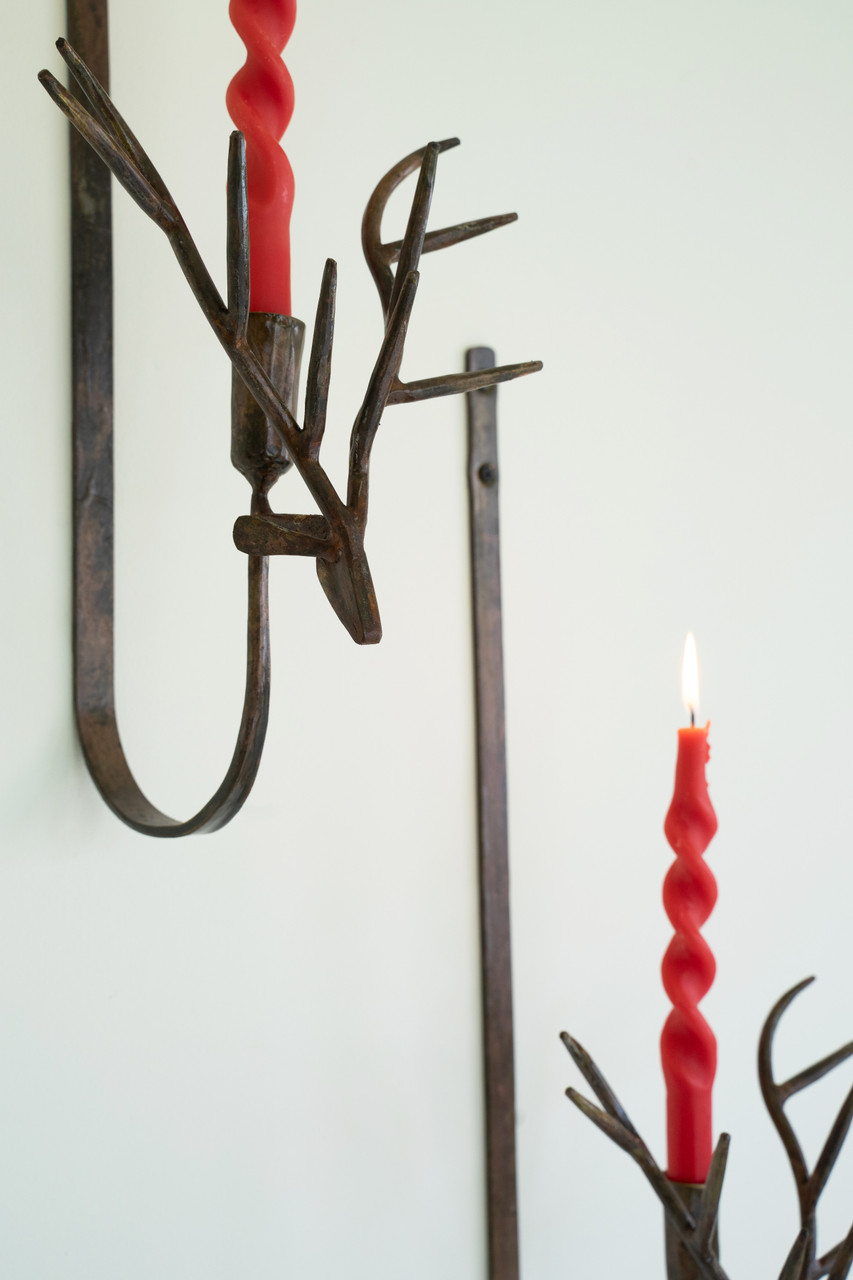 KALALOU NELE1047 SET OF TWO FORGED RUSTIC BRASS DEER TAPER WALL SCONCES