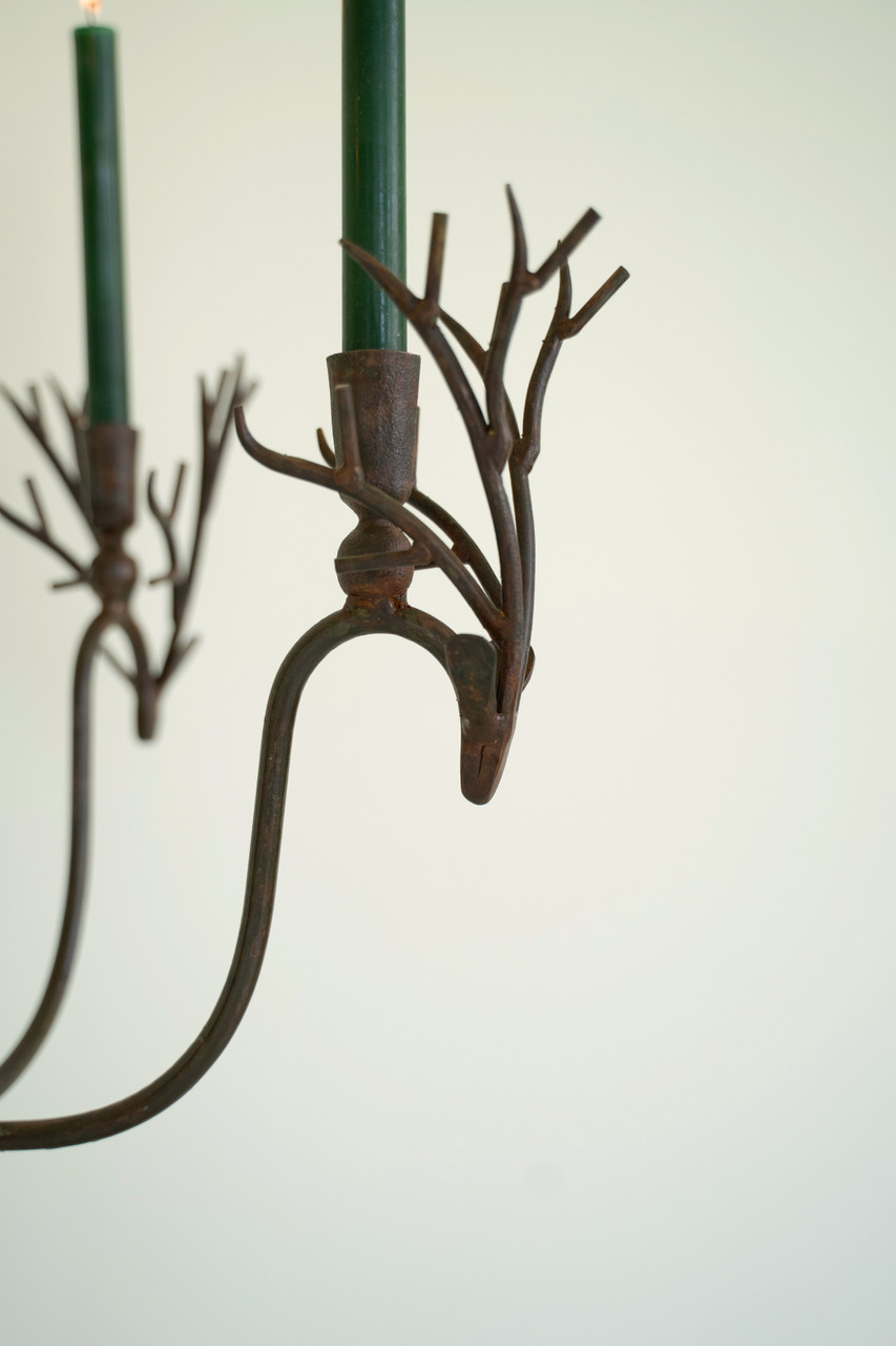 KALALOU NELE1046 FORGED RUSTIC BRASS DEER CANDELABRA