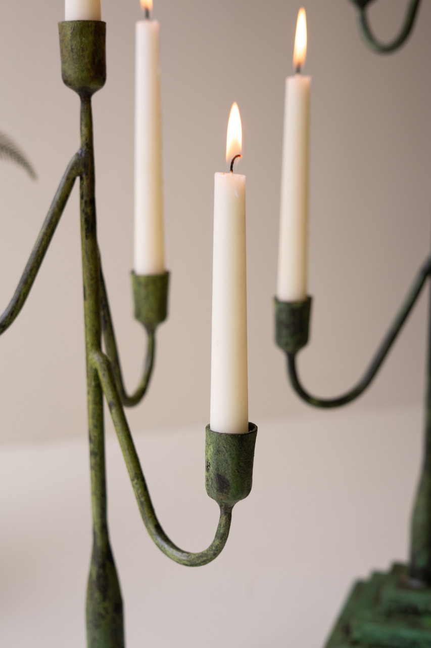 KALALOU NELE1037 SET OF TWO TAPER CANDELABRAS - GREEN PATINA