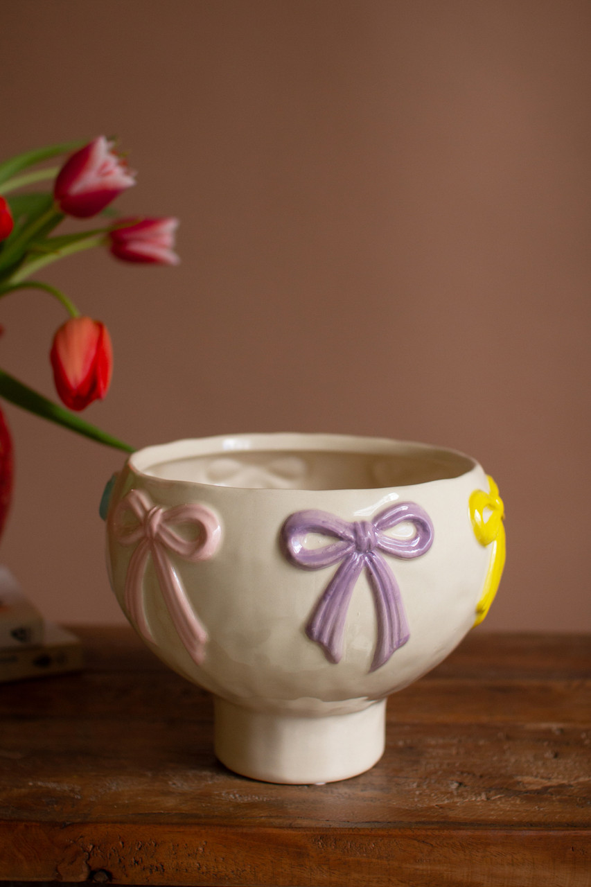 KALALOU CST1022 CERAMIC COMPOTE WITH MULTI-COLORED BOWS