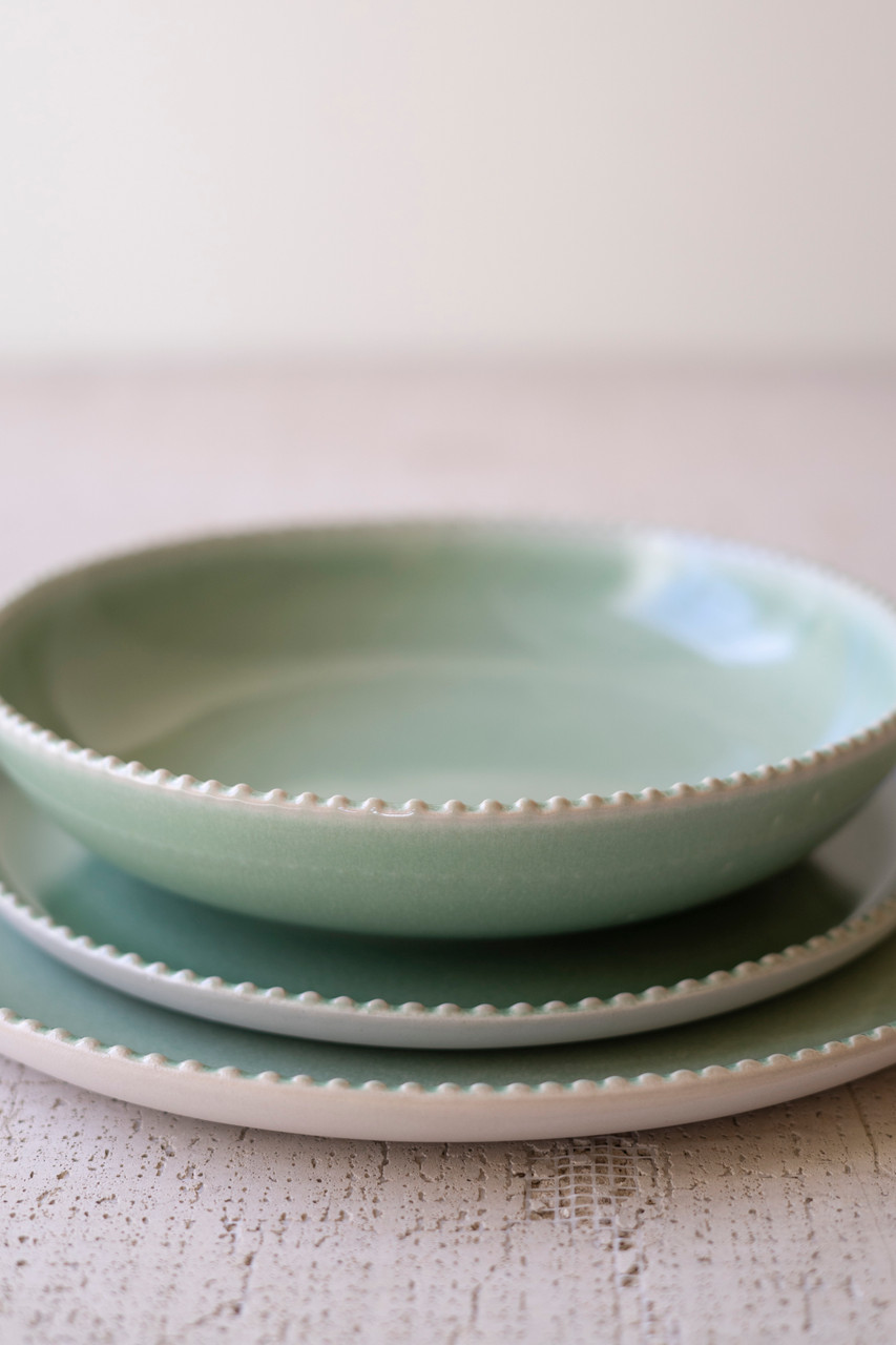 KALALOU CTE1034 SET THREE SEA MIST CERAMIC DINNER PLATE, SALAD PLATE AND BOWL