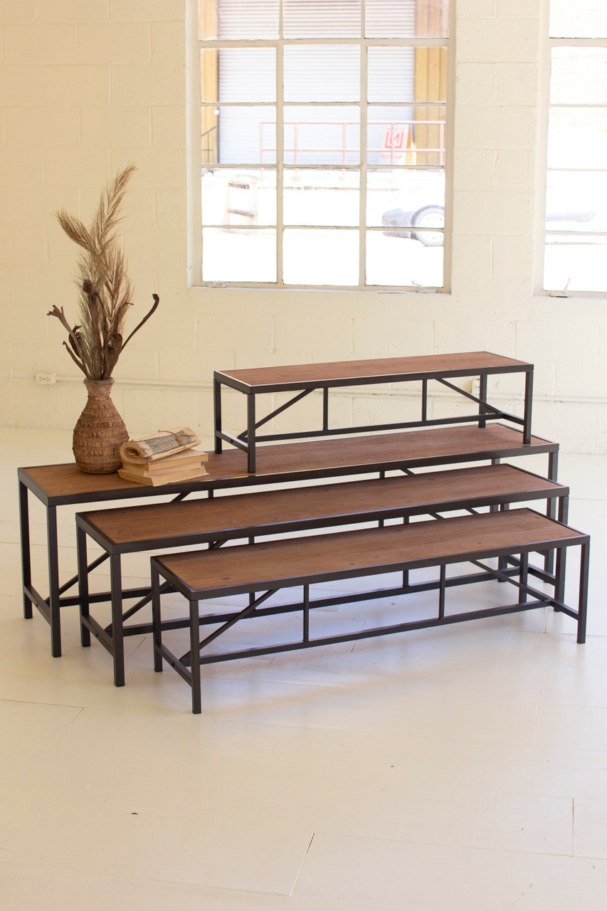 KALALOU CHW1517 SET OF FOUR METAL AND WOOD DISPLAY RISERS