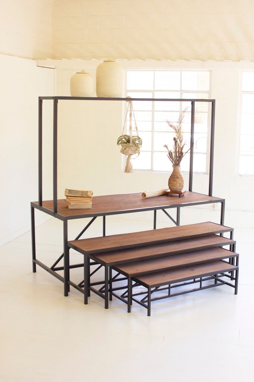 KALALOU CHW1517 SET OF FOUR METAL AND WOOD DISPLAY RISERS