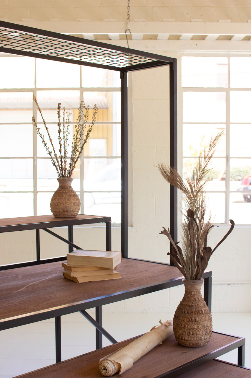 KALALOU CHW1517 SET OF FOUR METAL AND WOOD DISPLAY RISERS