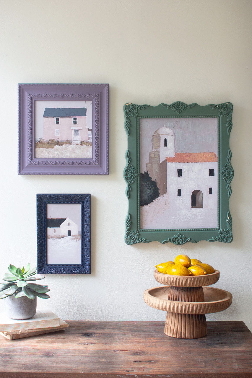KALALOU CAW1002 SET OF THREE FRAMED HOUSES PAINTINGS