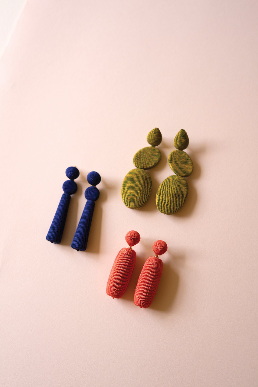 KALALOU NGRA1165 FABRIC-WRAPPED EARRINGS - COBALT