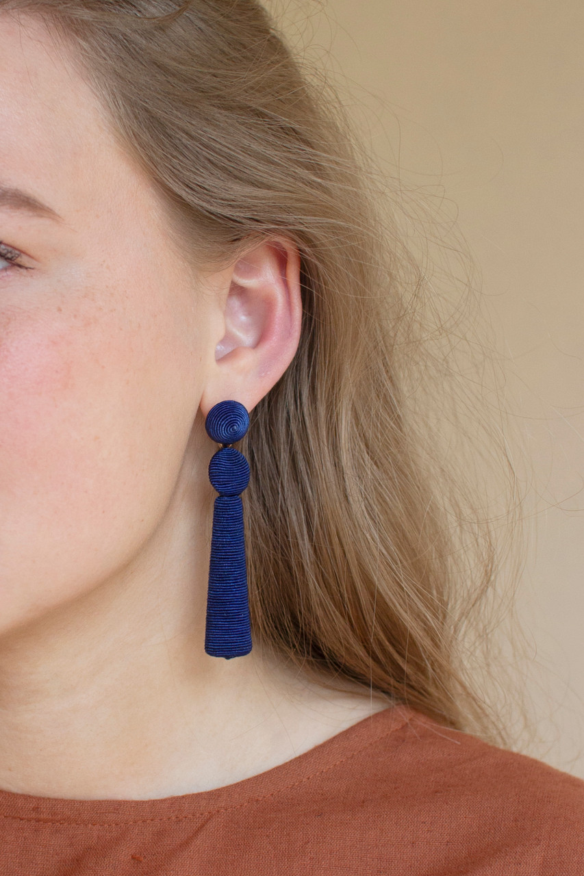 KALALOU NGRA1165 FABRIC-WRAPPED EARRINGS - COBALT