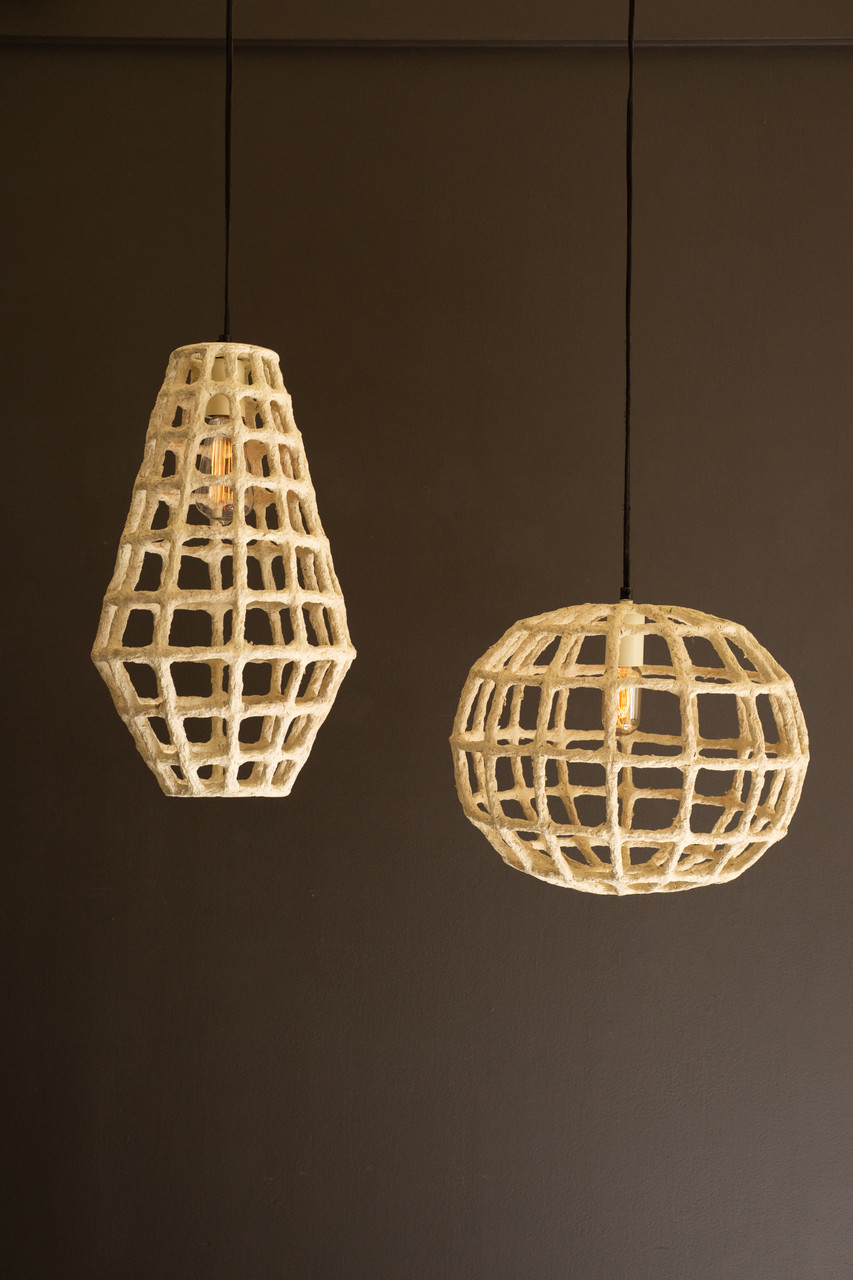 KALALOU NNL2766 TALL PAPER MACHE GRID PENDANT LIGHT