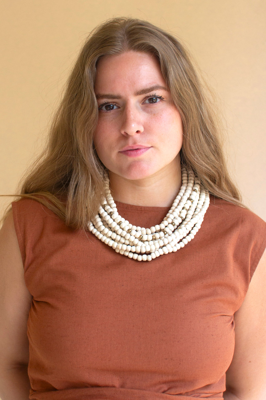 KALALOU NBB1018 MULTI LAYERED NATURAL WOODEN BEADED NECKLACE