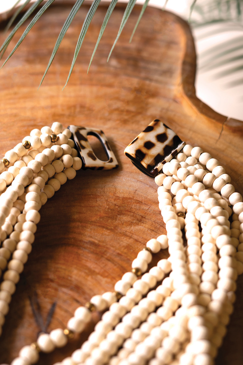 KALALOU NBB1018 MULTI LAYERED NATURAL WOODEN BEADED NECKLACE