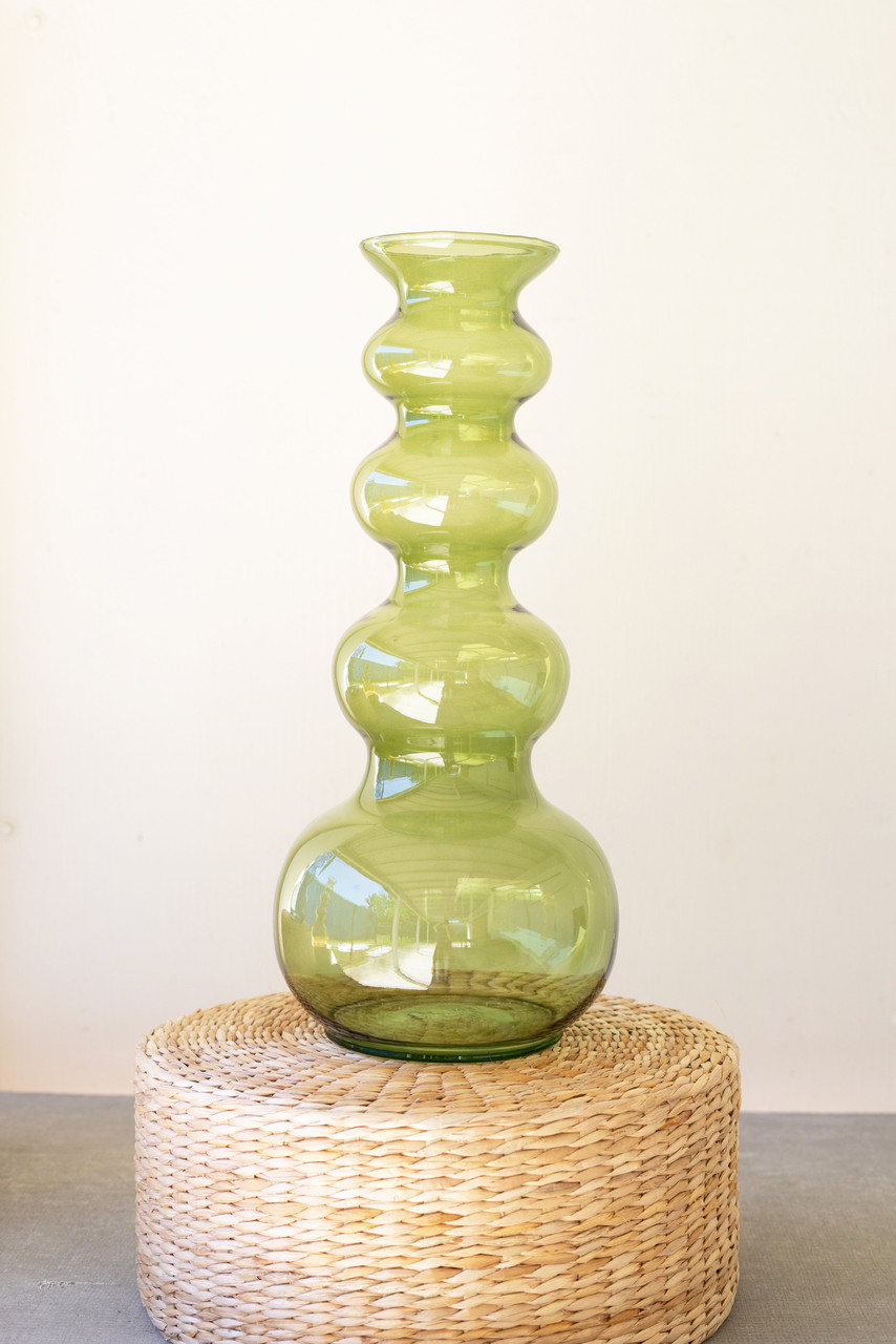 KALALOU CV2317 LARGE GLASS BUBBLE VASE - GREEN