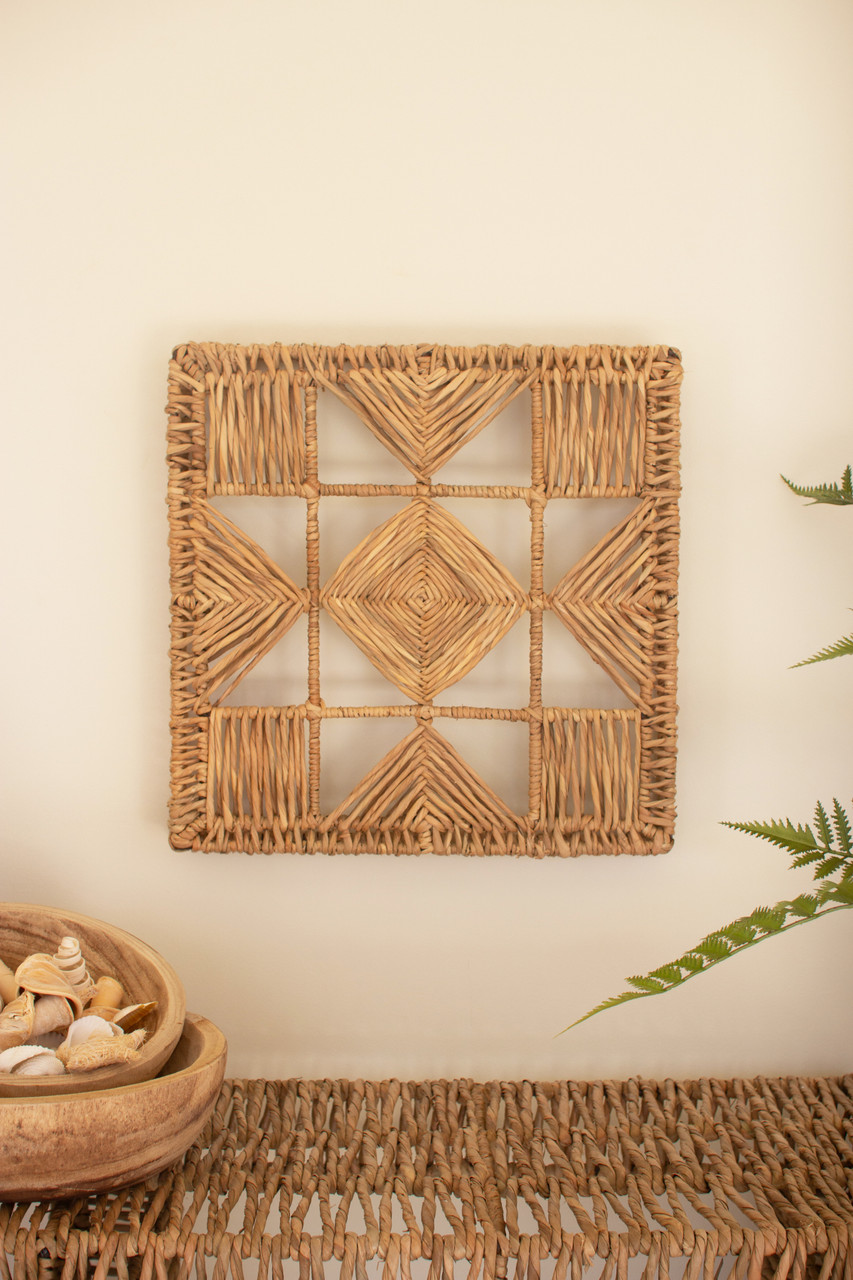 KALALOU A6631 SET OF FOUR SEAGRASS AND IRON QUILT PATTERN WALL ART