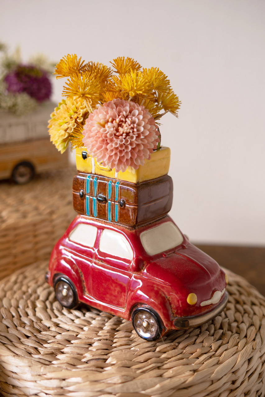 KALALOU CDV2347K RED CERAMIC CAR WITH LUGGAGE PLANTER (MIN 2)