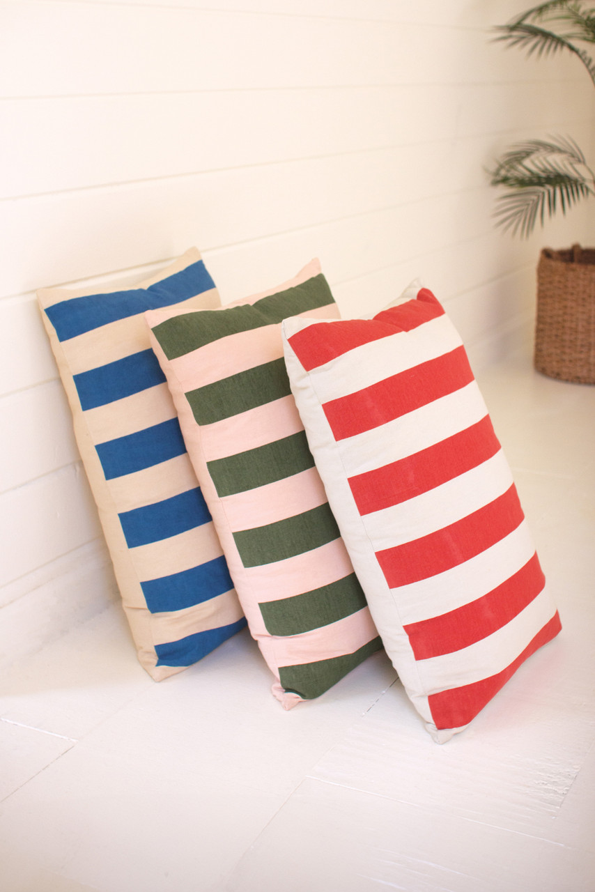 KALALOU NBC1020 SET OF THREE COTTON PRINTED STRIPED PILLOWS ONE EACH COLOR - 16X24 - ONE EACH COLOR