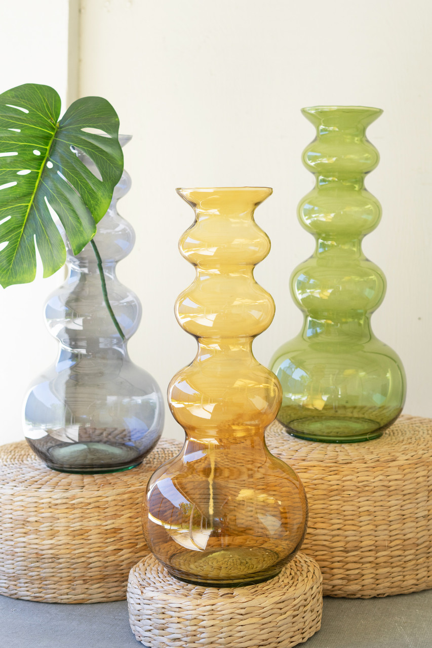 KALALOU CV2318 LARGE GLASS BUBBLE VASE - AMBER