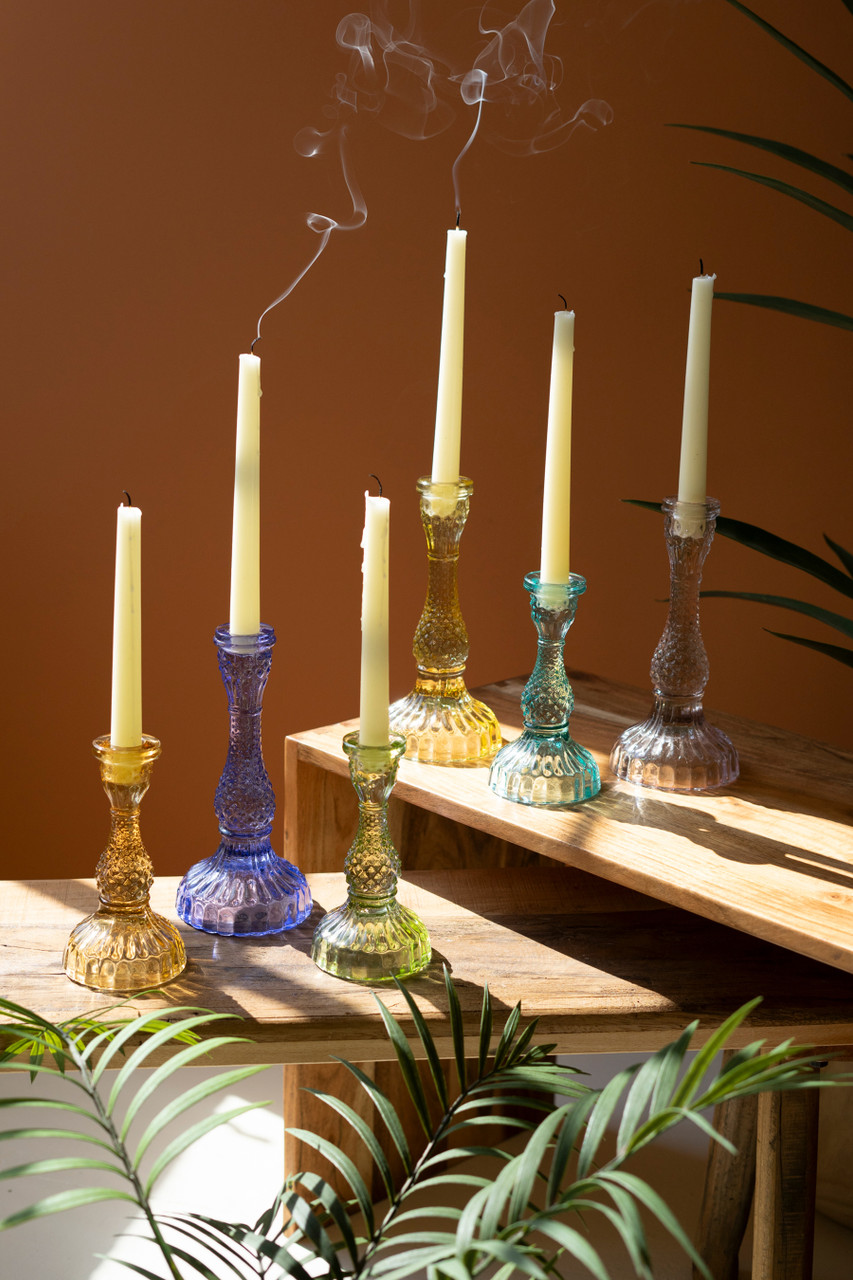 Set of six glass taper candle holders by Kalalou