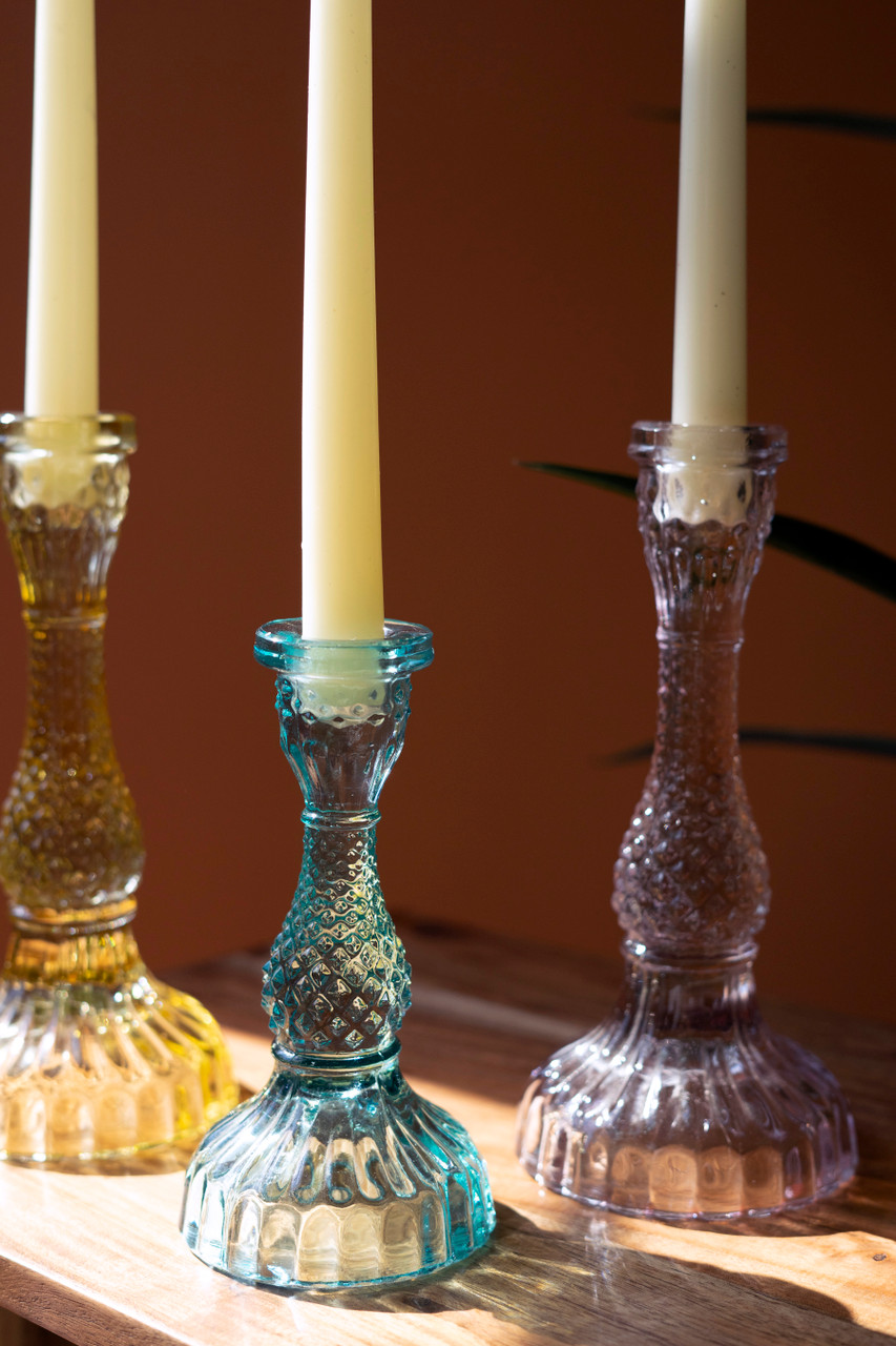 KALALOU NKS1006 SET OF SIX GLASS TAPER CANDLE HOLDERS