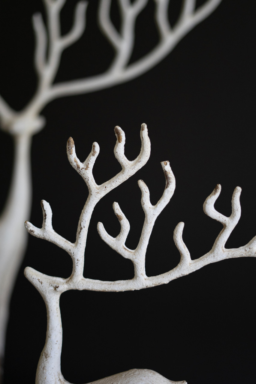 KALALOU CSHE1029 SET OF TWO WHITE CAST IRON DEER