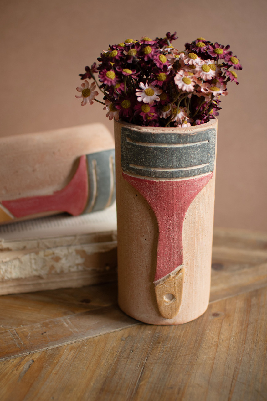 KALALOU H4562 PAINTED CLAY PAINT BRUSH VASE