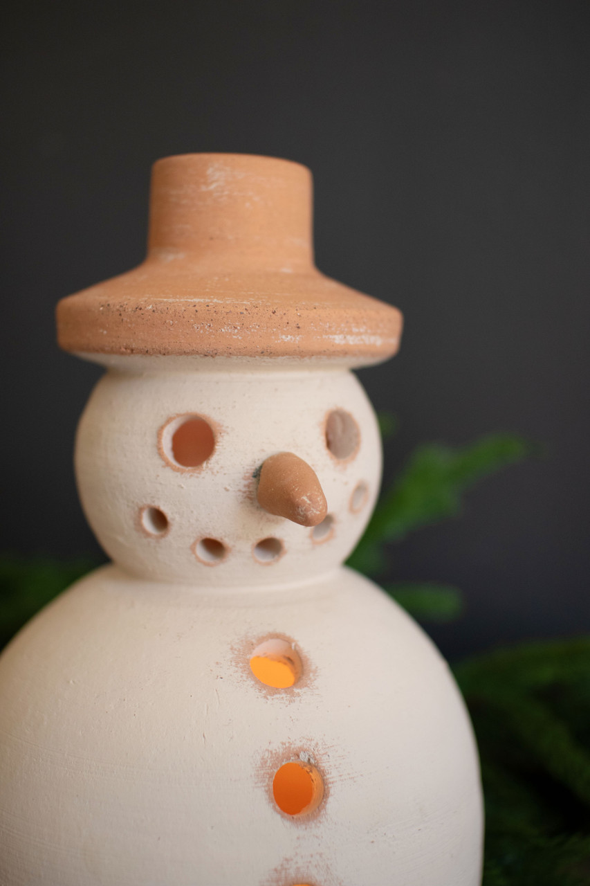 KALALOU H4579 IVORY AND TERRACOTTA SNOWMAN LUMINARY