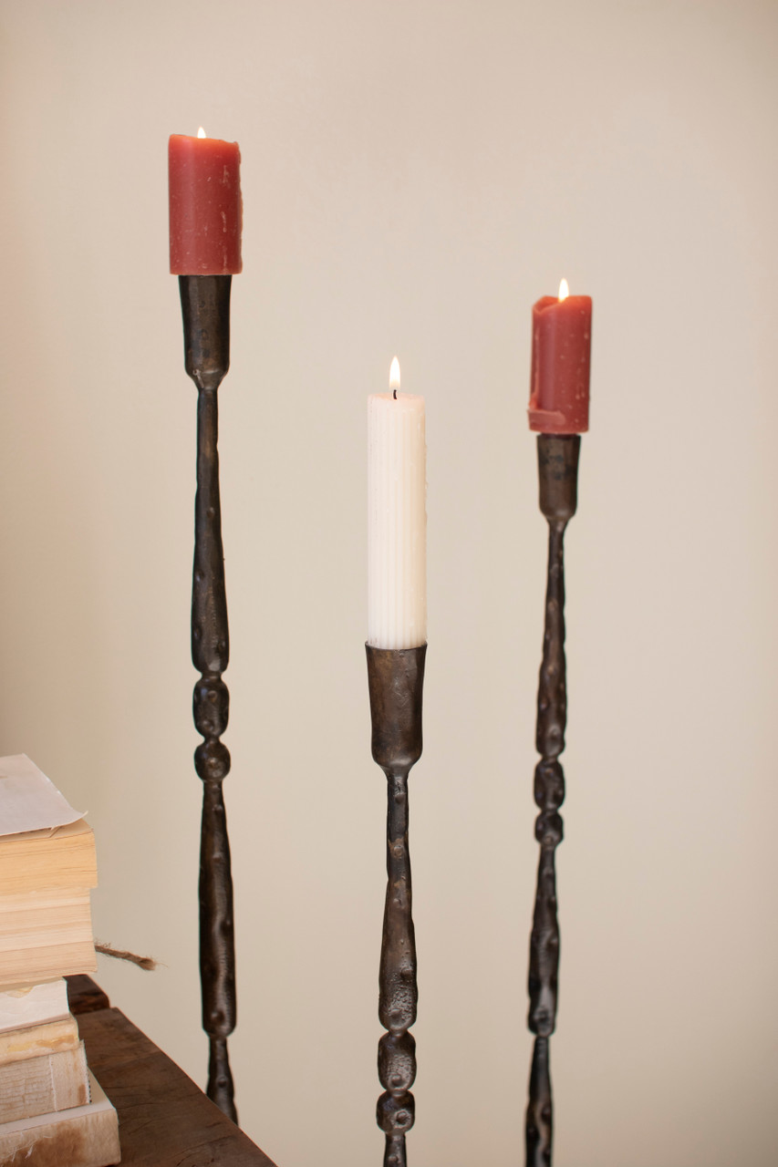 KALALOU NELE1032 SET OF 3 TALL FORGED-IRON TAPER CANDLE HOLDERS - ANT BRASS