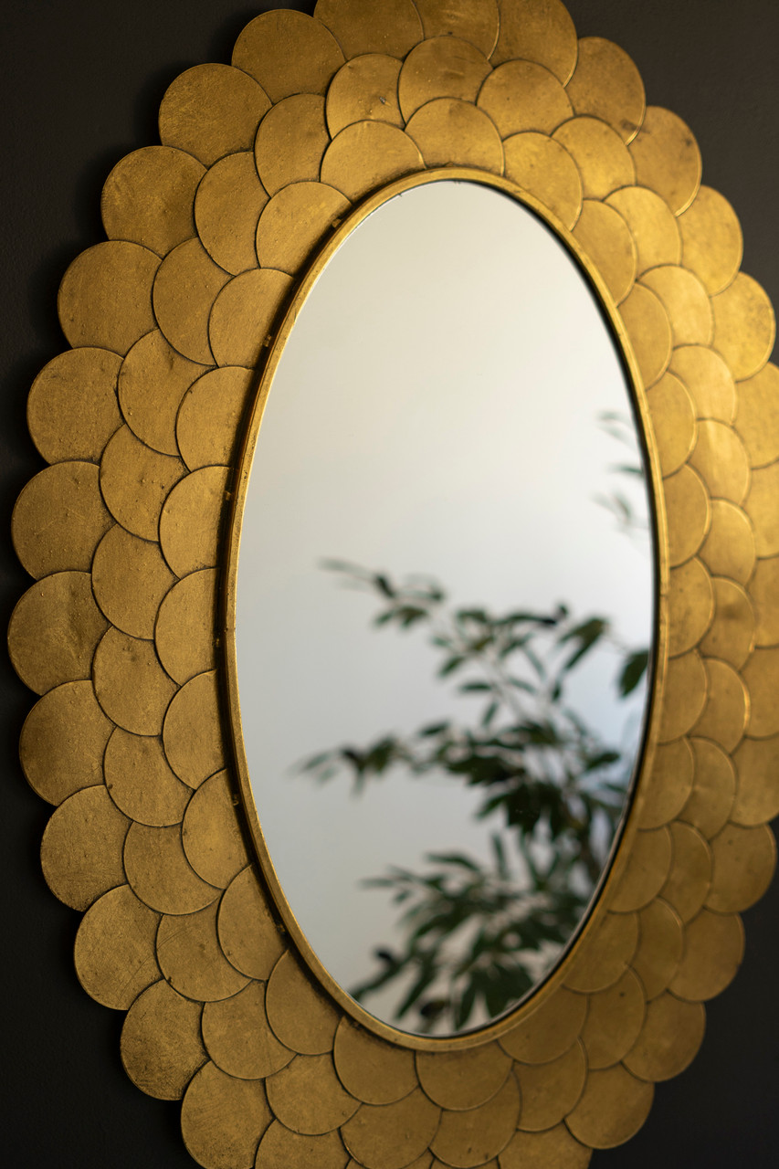 KALALOU CLL2877 LAYERED ANTIQUE GOLD SCALLOP FRAMED MIRROR