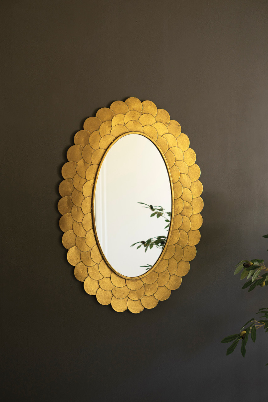 KALALOU CLL2877 LAYERED ANTIQUE GOLD SCALLOP FRAMED MIRROR