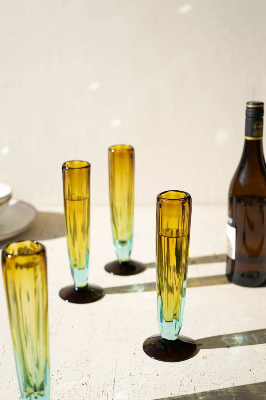 KALALOU CRL6113 RECYCLED FLUTED CHAMPAGNE GLASS - BLUE AND AMBER