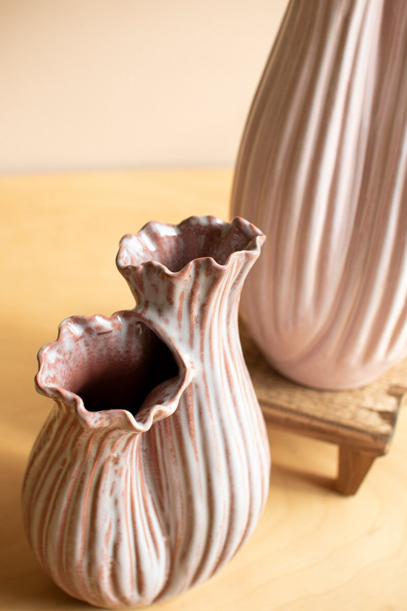 KALALOU CHN1422 SET OF TWO CERAMIC FLUTED VASES