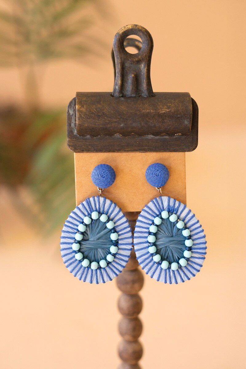 KALALOU NGRA1182K BLUEBERRY RAFIA AND BEAD EARRINGS