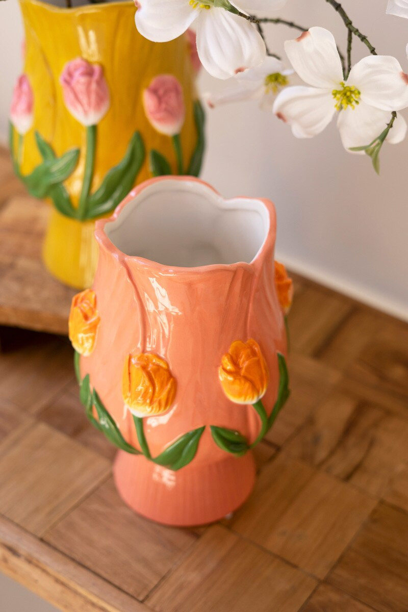 KALALOU CWA1018 SET OF TWO CERAMIC TULIP VASES
