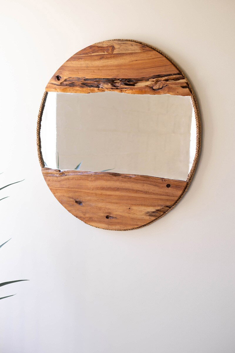 KALALOU DKA1000 RECYCLED WOOD ROUND FRAMED MIRROR