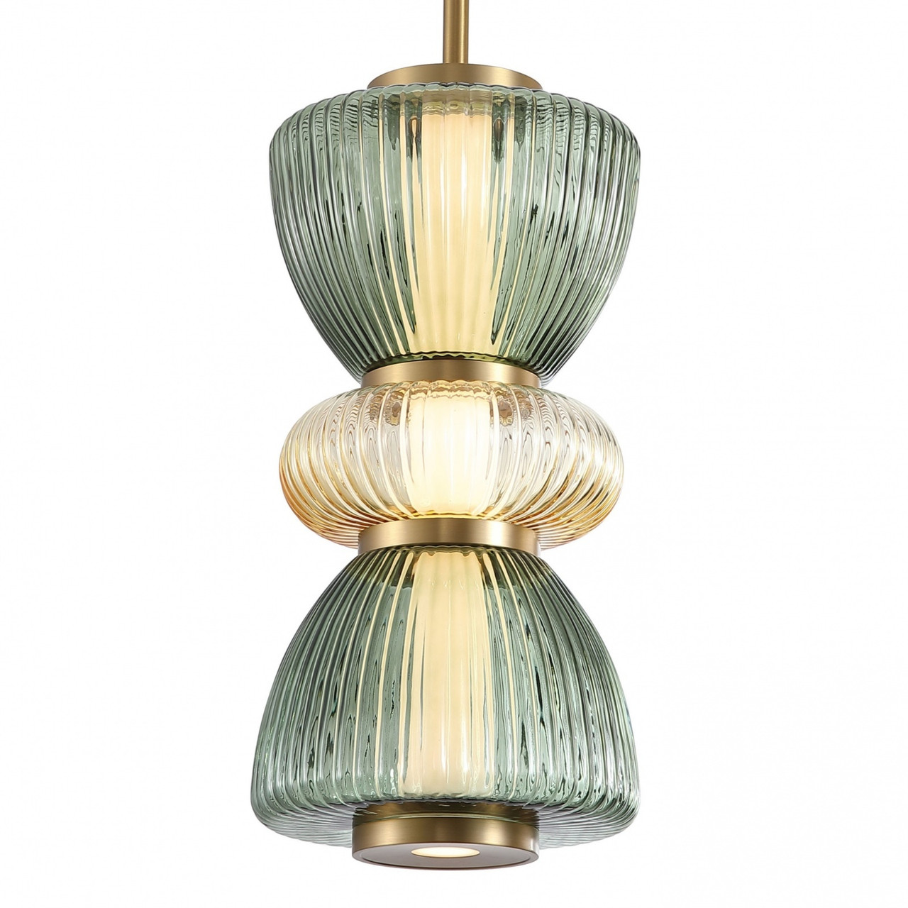 AVENUE LIGHTING HF8970-GYG Rosewood 9"W LED Pendant in Brass with Green/Gold Glass