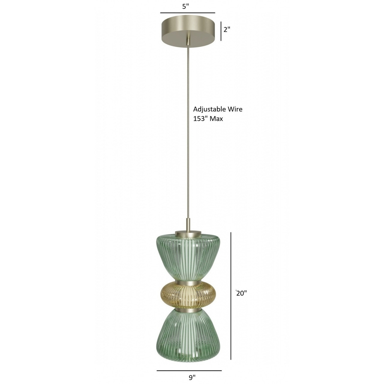 AVENUE LIGHTING HF8970-GYG Rosewood 9"W LED Pendant in Brass with Green/Gold Glass