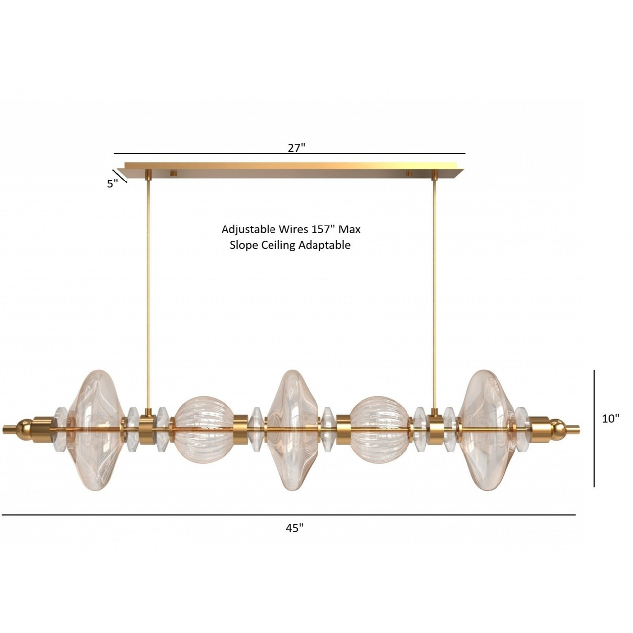 AVENUE LIGHTING HF7977-AB Avra 5-Light 45"W Linear LED Pendant in Aged Brass/Clear Glass